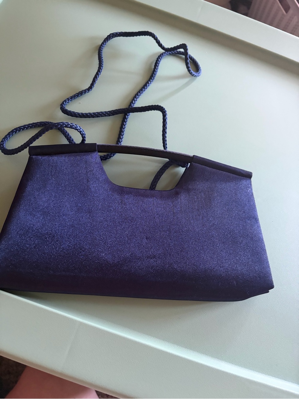 Elegant Nylites Blue Satin Clutch with Rope Strap New without tags
